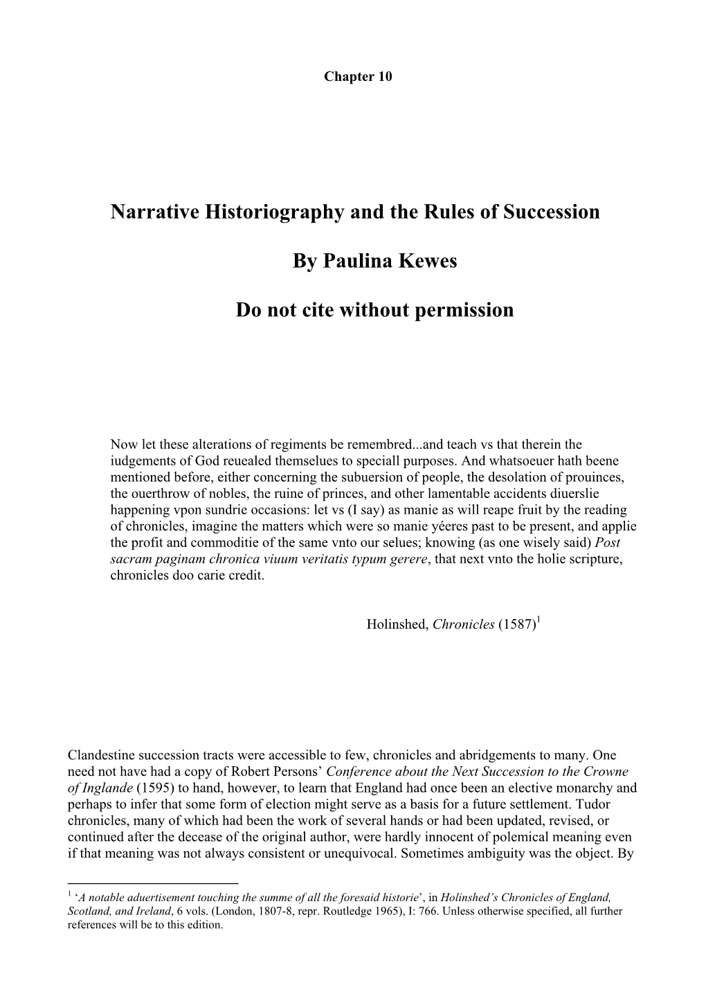 Narrative Historiography and the Rules of Succession by Paulina