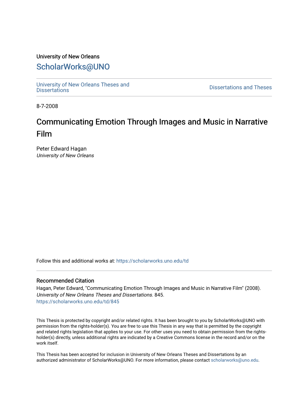 Communicating Emotion Through Images and Music in Narrative Film