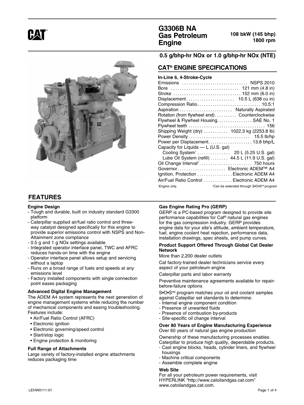 G3306B NA GAS PETROLEUM ENGINE 108 Bkw (145 Bhp)