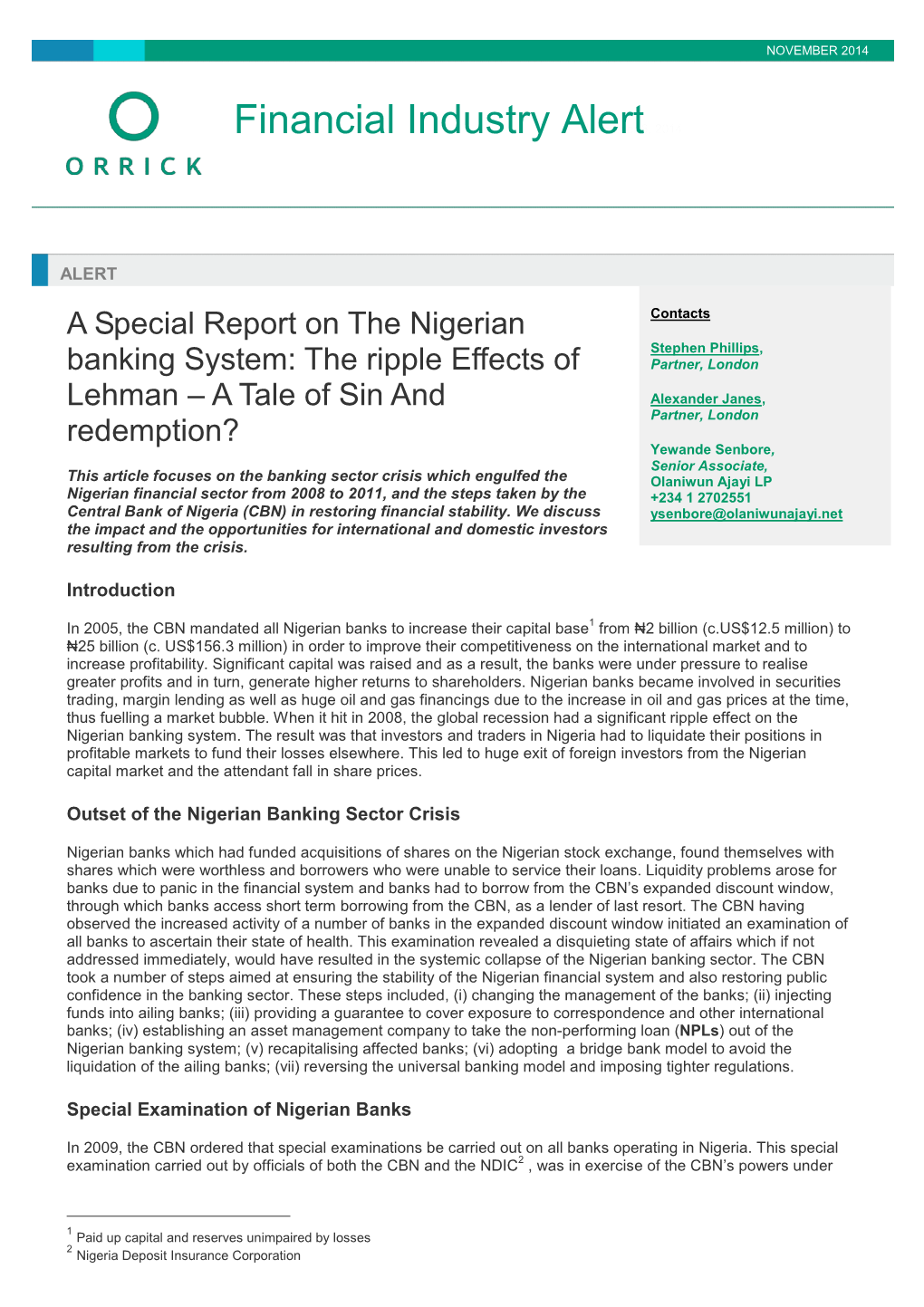 Financial Industry Alertnovember 6, 2014