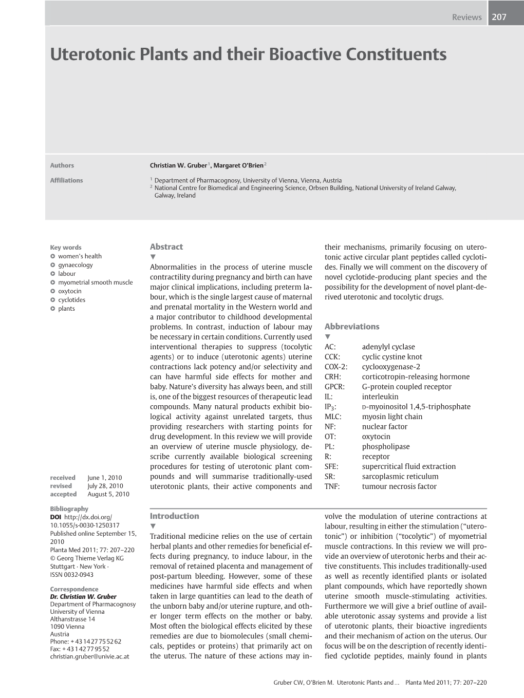 Uterotonic Plants and Their Bioactive Constituents