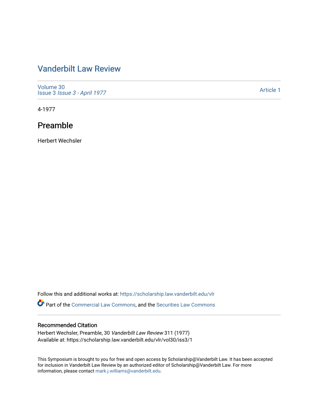 Vanderbilt Law Review Preamble