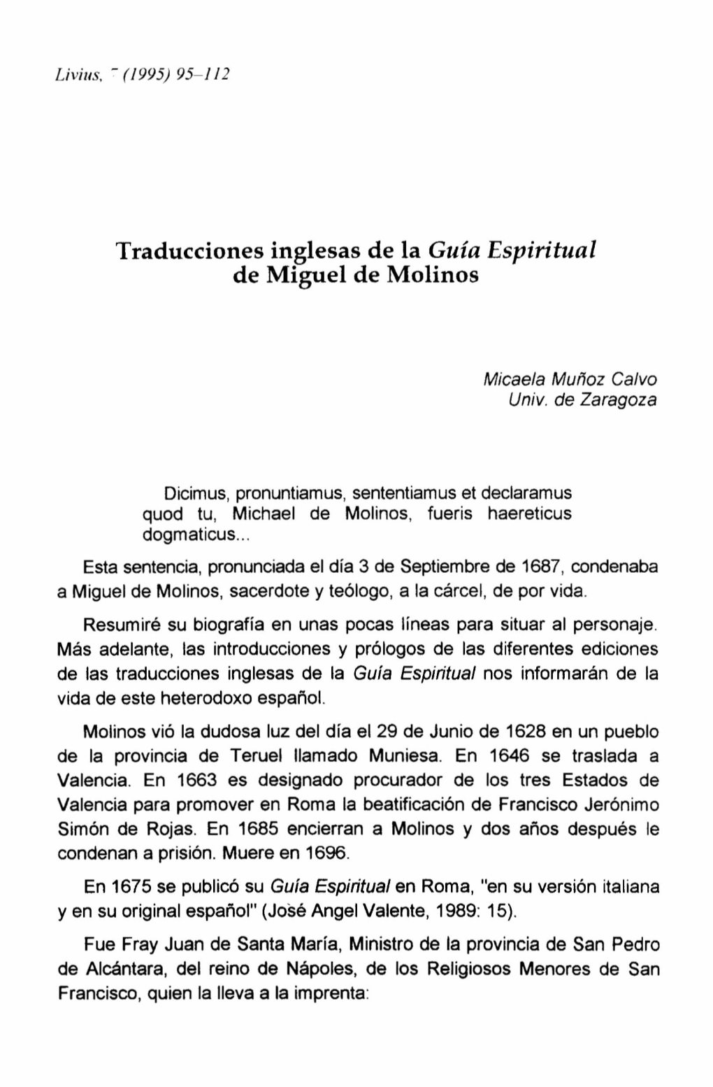 Traducciones Inglesas De La Guía Espiritual De Miguel De Molinos