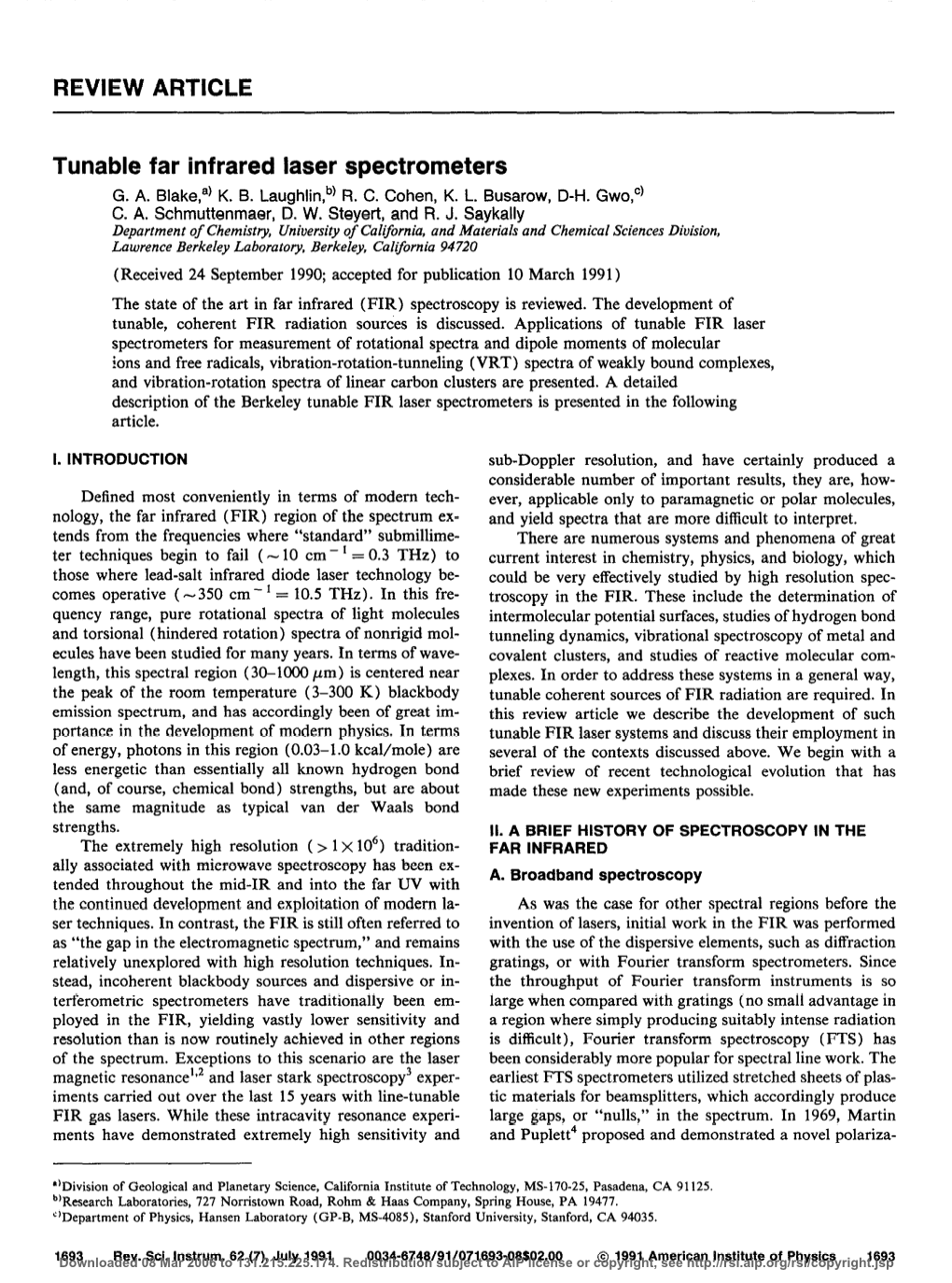 Tunable Far Infrared Laser Spectrometers G