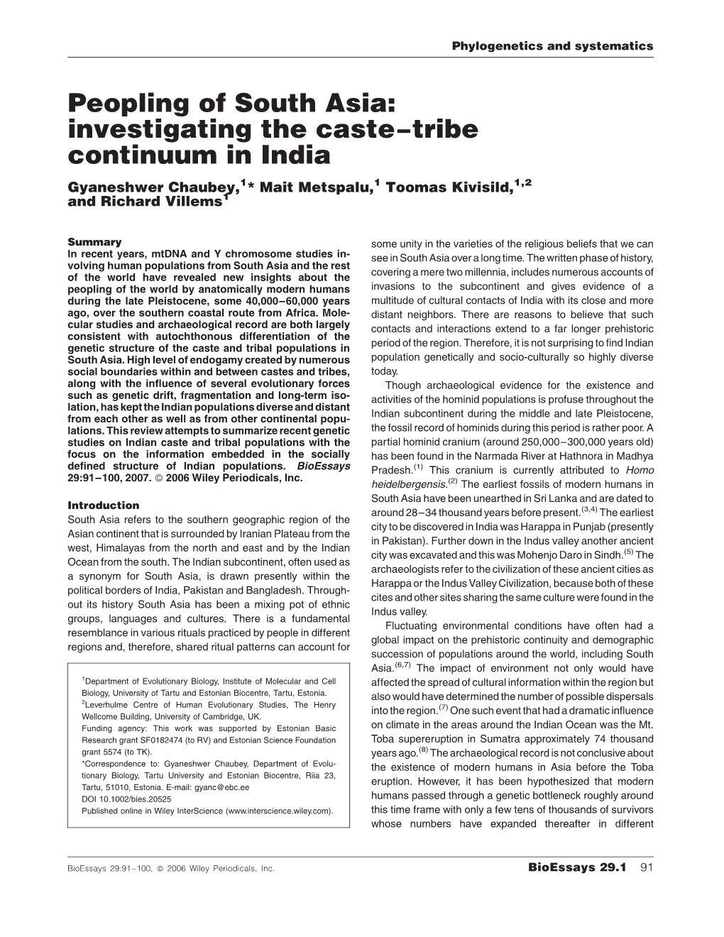 Peopling of South Asia: Investigating the Caste-Tribe Continuum in India