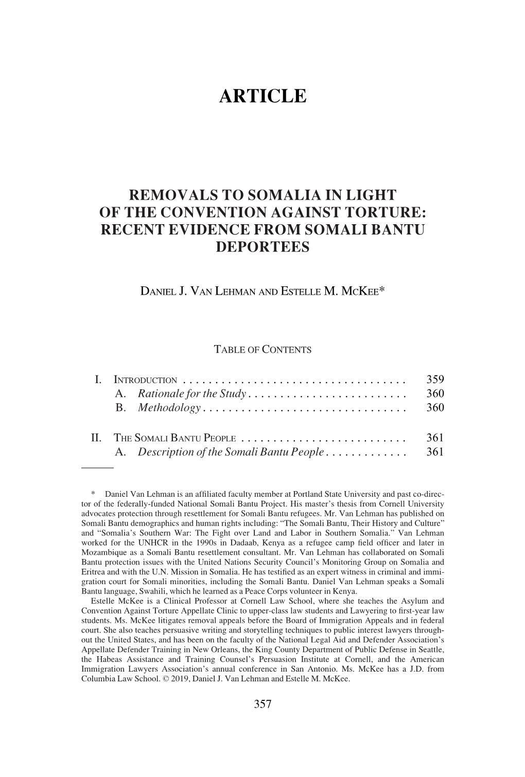 Removals to Somalia in Light of the Convention Against Torture: Recent Evidence from Somali Bantu Deportees