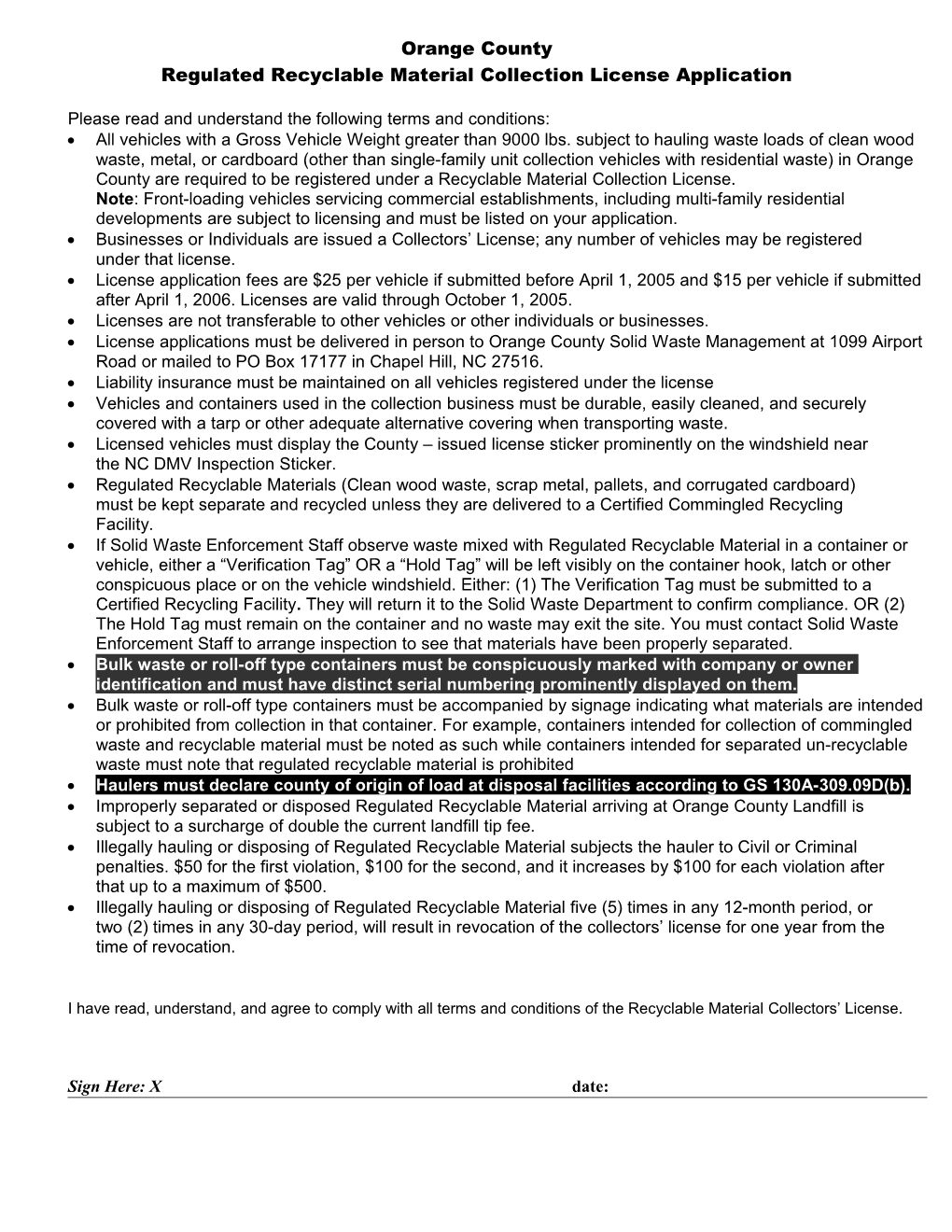 Regulated Recyclable Material Collection License Application