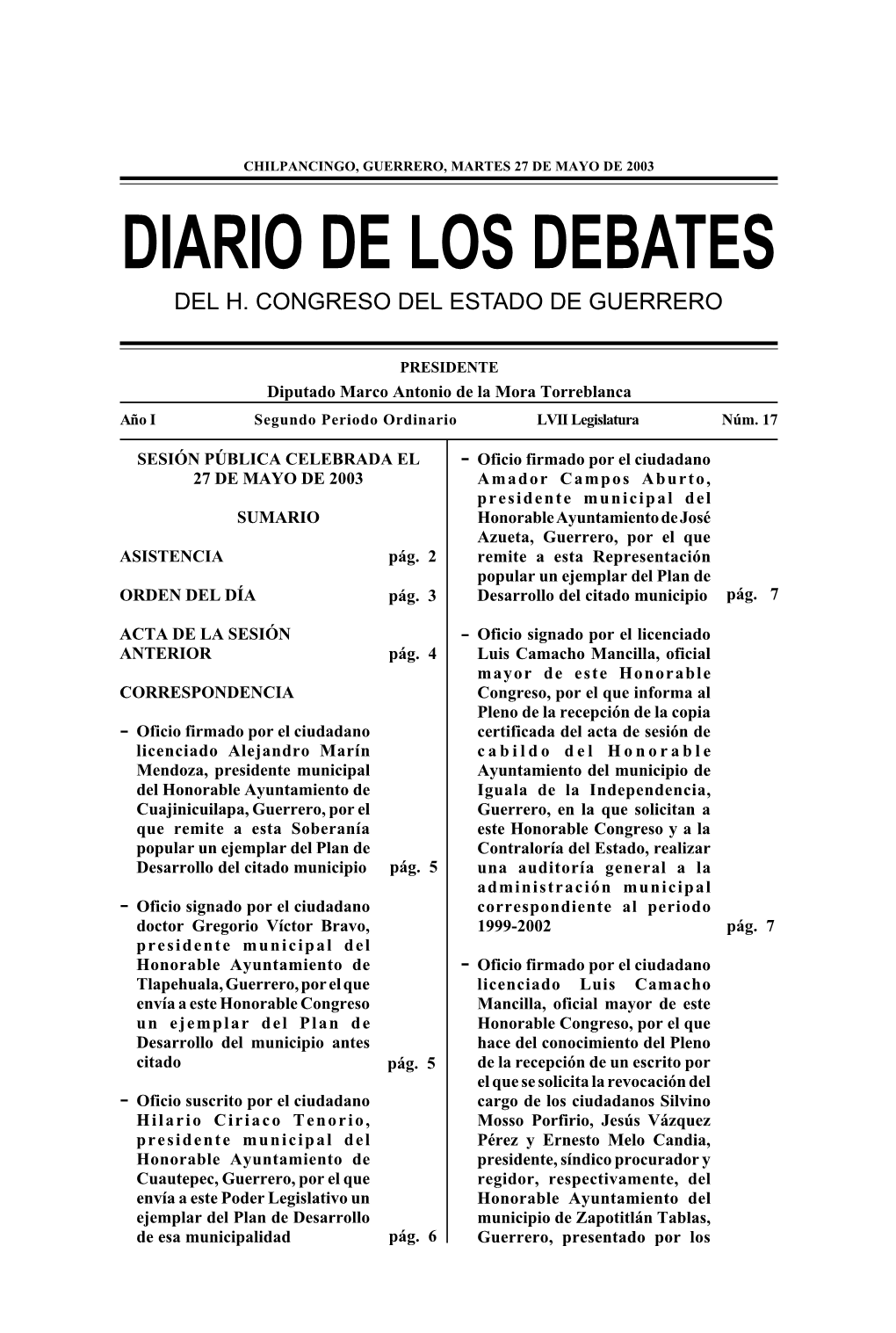 Diario De Los Debates Del H