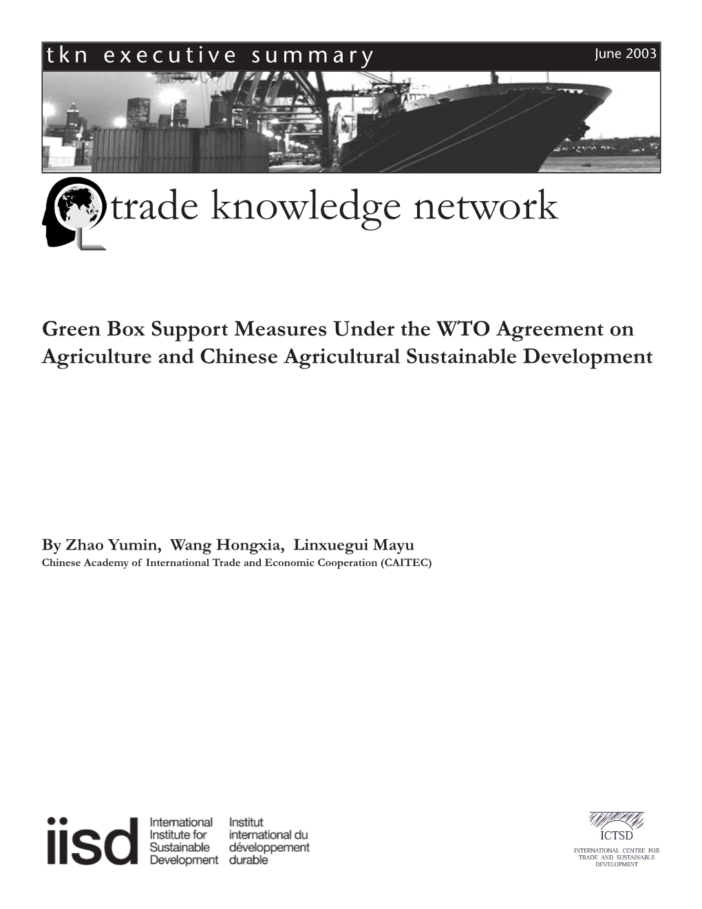 Green Box Support Measures Under the WTO Agreement on Agriculture and Chinese Agricultural Sustainable Development