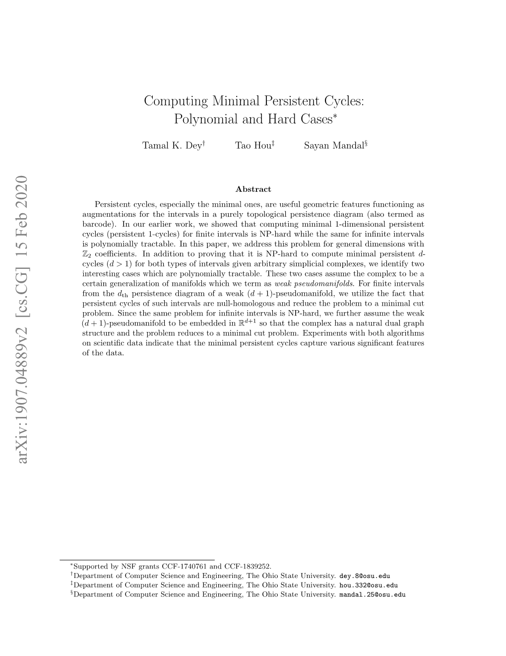 Computing Minimal Persistent Cycles: Polynomial and Hard Cases∗