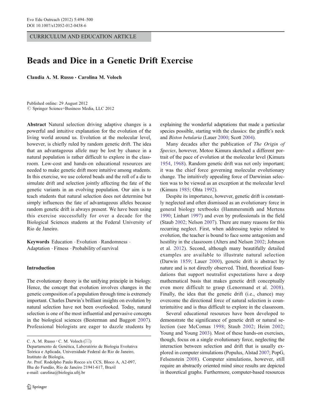 Beads and Dice in a Genetic Drift Exercise