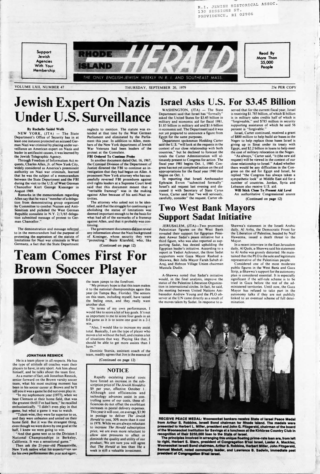 SEPTEMBER 20, 1979 25C PER COPY Jewish Expert on Nazis Israel Asks U.S