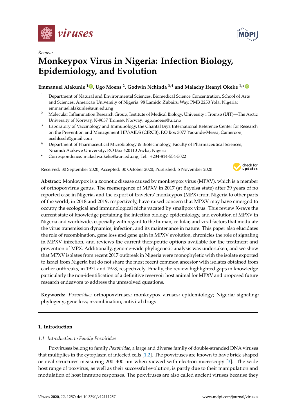 Monkeypox Virus in Nigeria: Infection Biology, Epidemiology, and Evolution