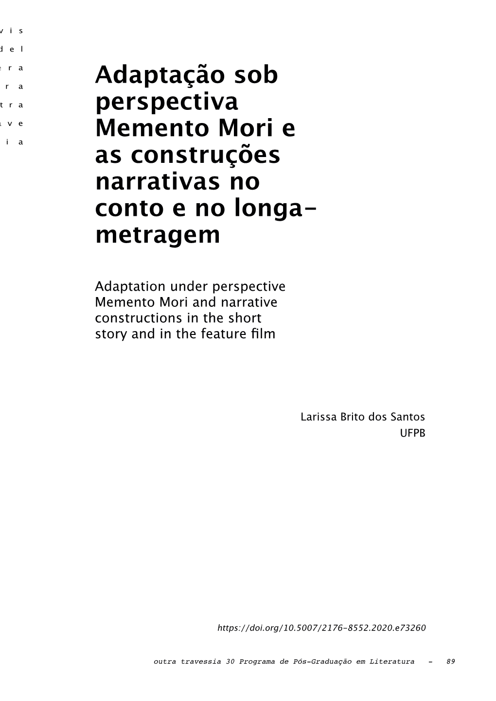 Adaptação Sob Perspectiva Memento Mori E As Construções Narrativas No