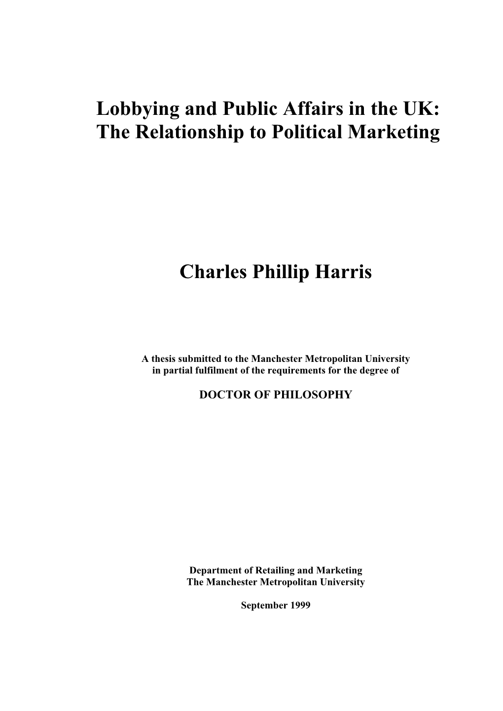 Lobbying and Public Affairs in the UK: the Relationship to Political Marketing