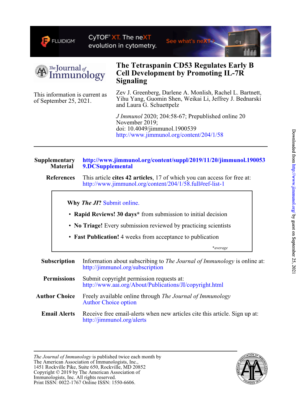 The Tetraspanin CD53 Regulates Early B Cell Development by Promoting IL-7R Signaling