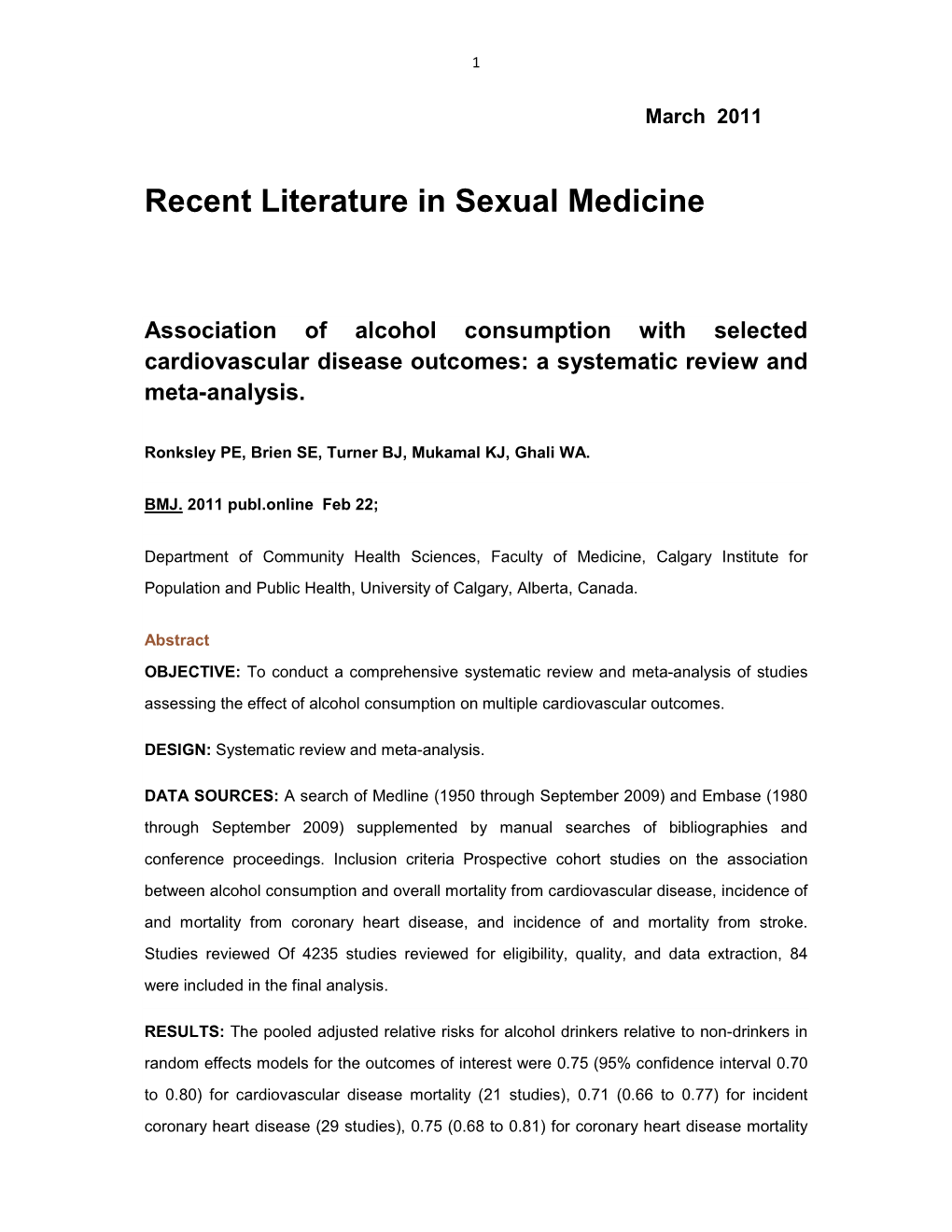 Recent Literature in Sexual Medicine