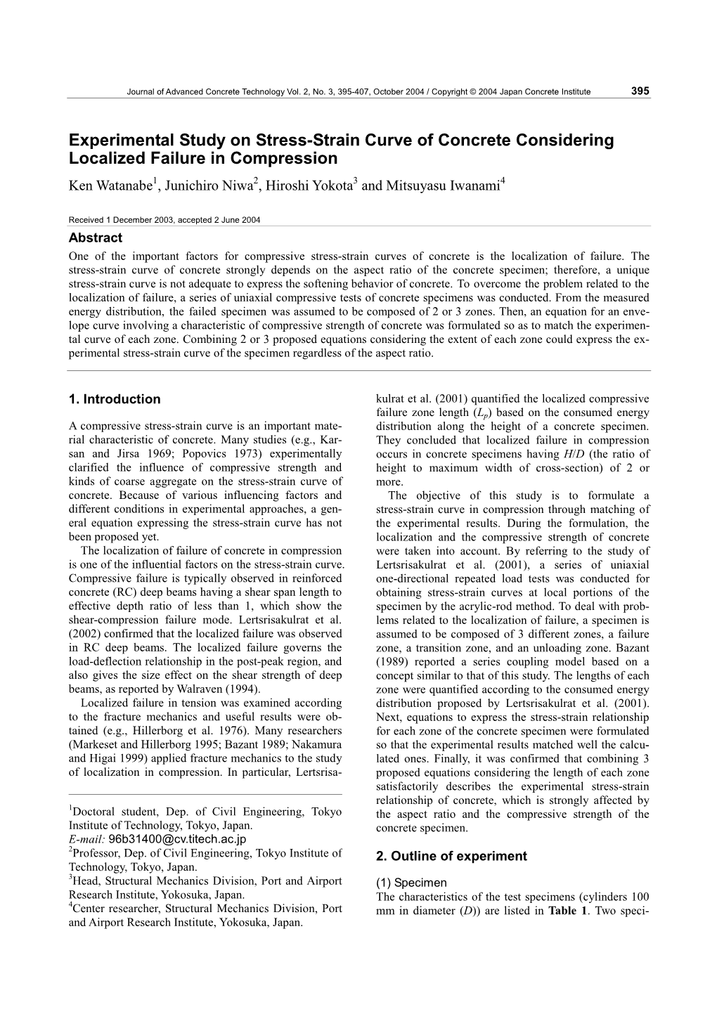 Experimental Study on Stress-Strain Curve of Concrete Considering