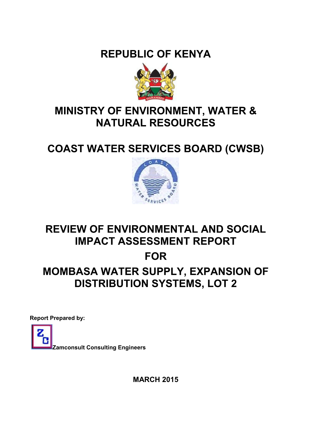 Republic of Kenya Ministry of Environment, Water