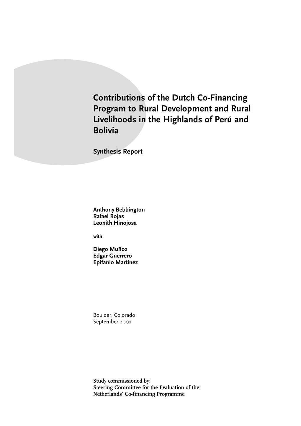 Contributions of the Dutch Co-Financing Program to Rural Development and Rural Livelihoods in the Highlands of Perú and Bolivia