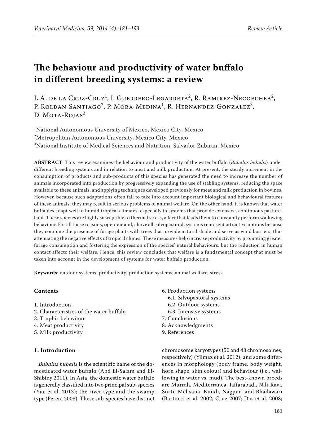 The Behaviour and Productivity of Water Buffalo in Different Breeding Systems: a Review