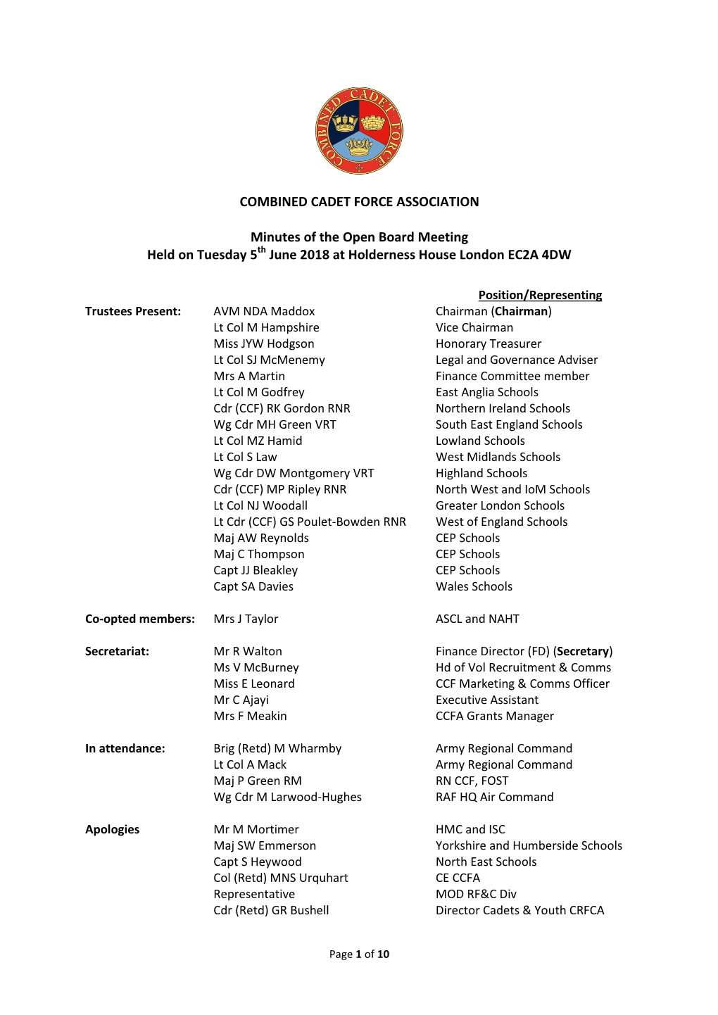 COMBINED CADET FORCE ASSOCIATION Minutes of the Open