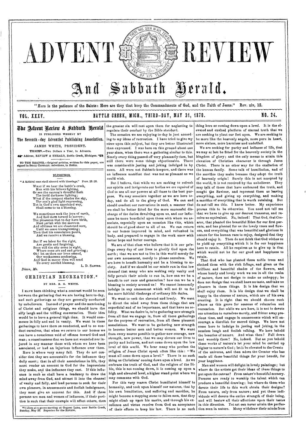 Tol. Xxxii. Battle Creek, Micr., Third-Day, May 31, 1870. No. 24
