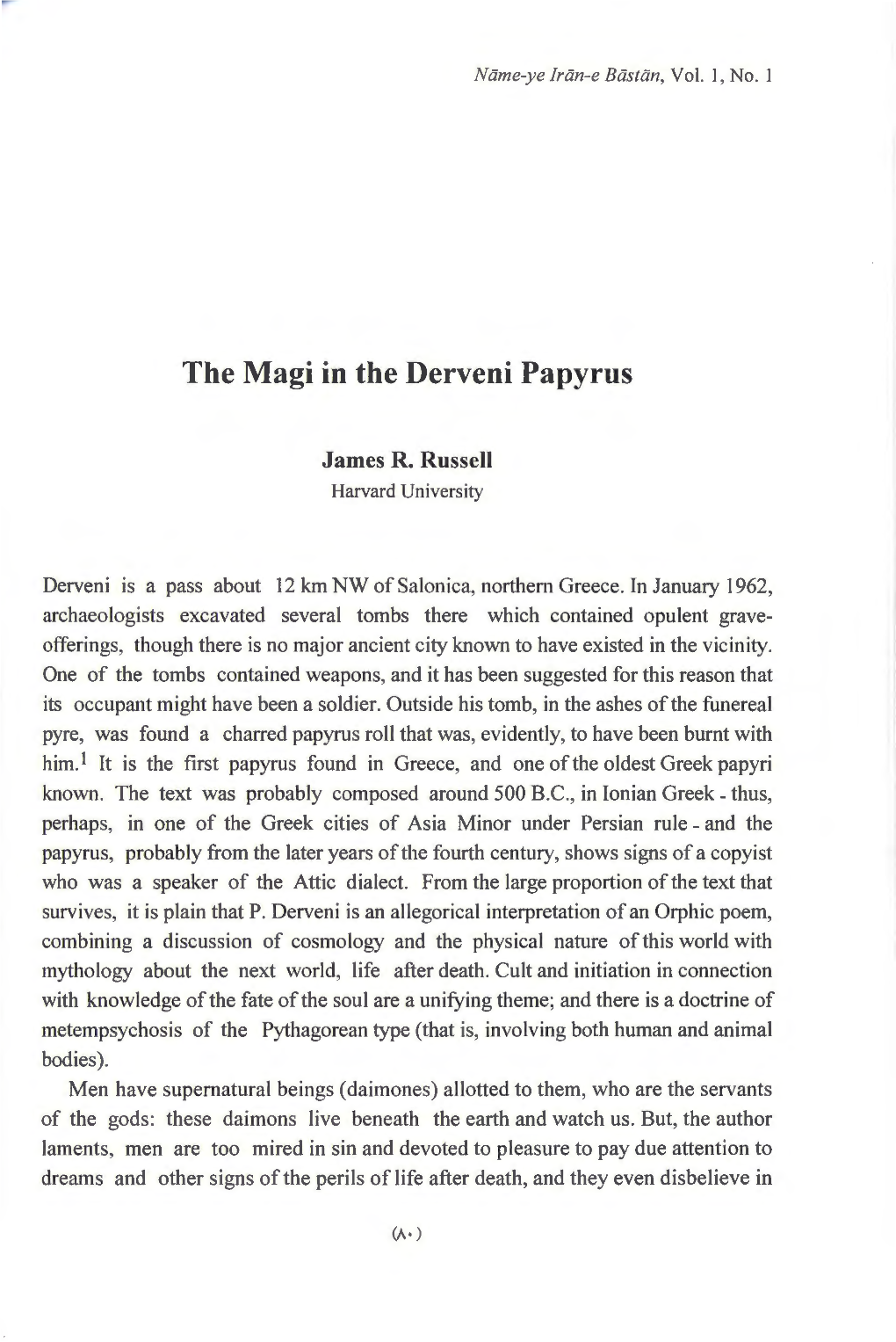 The Magi in the Derveni Papyrus