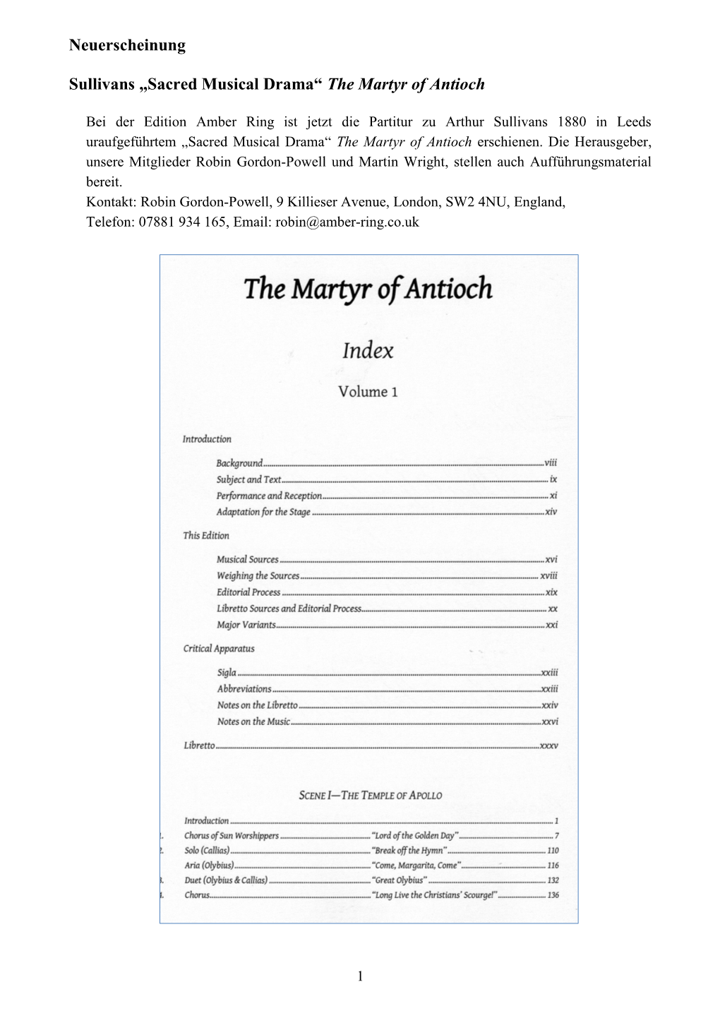 Sacred Musical Drama“ the Martyr of Antioch