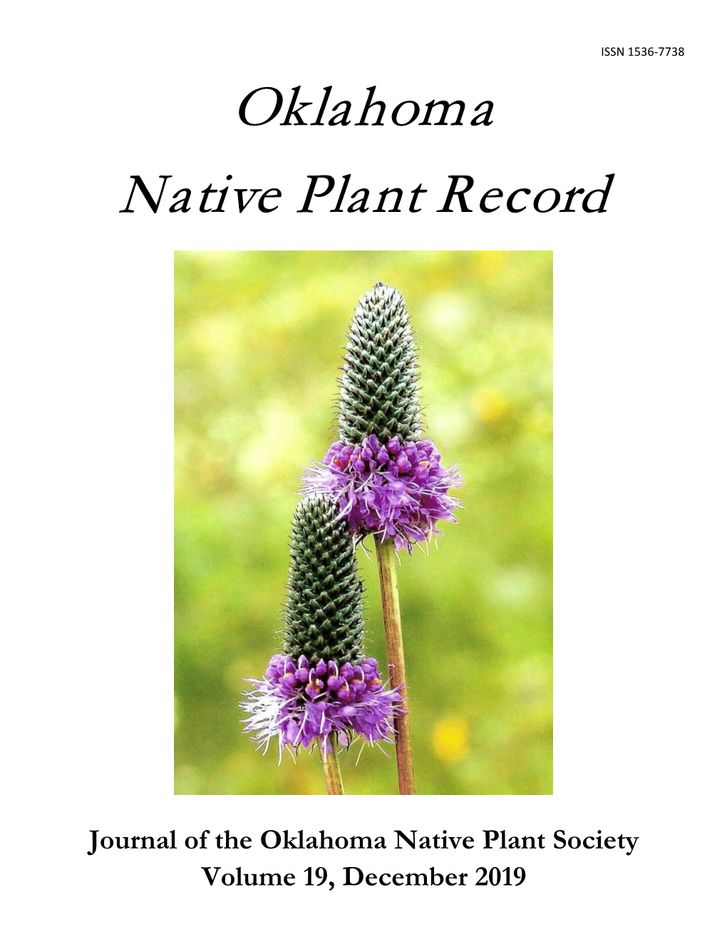 2019 Oklahoma Native Plant Record Volume 19 Table of Contents