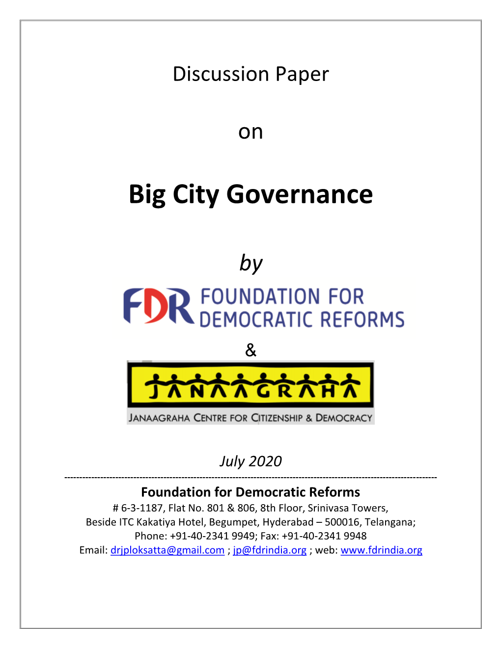 Discussion Paper on Big City Governance