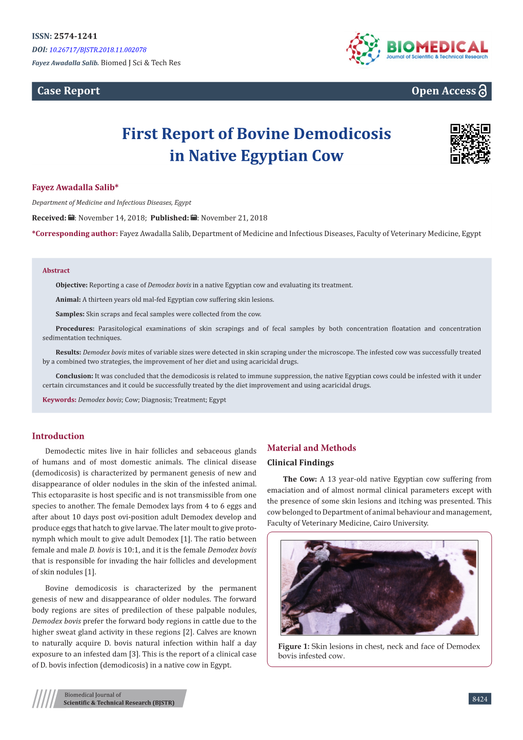 First Report of Bovine Demodicosis in Native Egyptian Cow