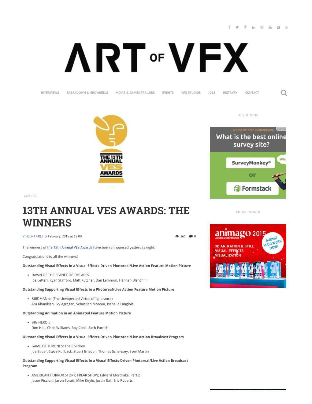 13Th Annual Ves Awards: the Winners