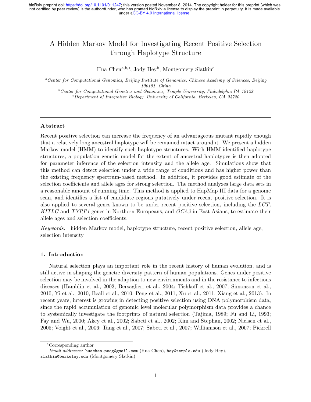 A Hidden Markov Model for Investigating Recent Positive Selection Through Haplotype Structure