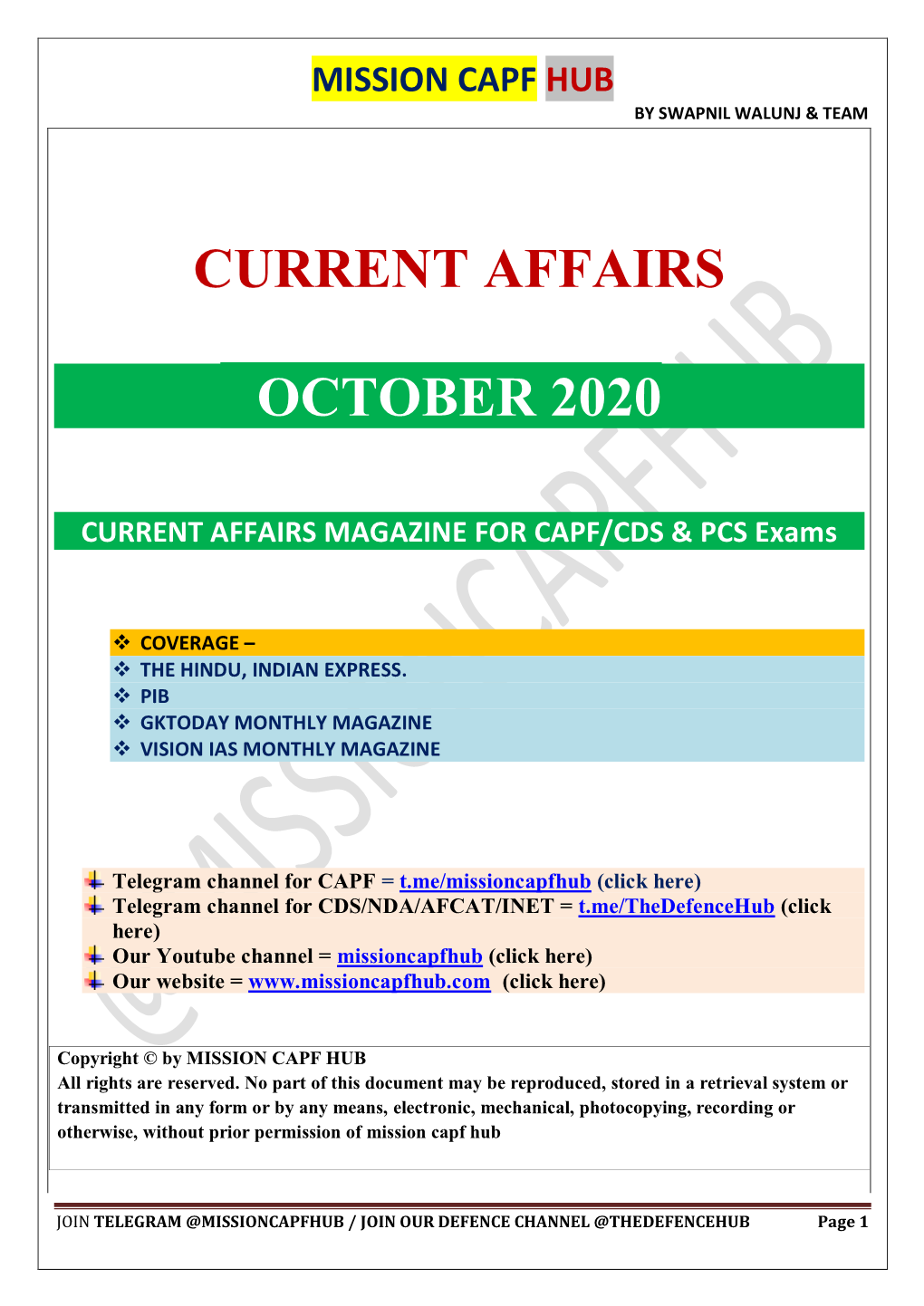 Current Affairs October 2020