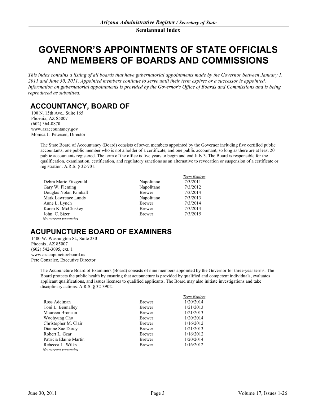 Governor's Appointments of State Officials and Members of Boards