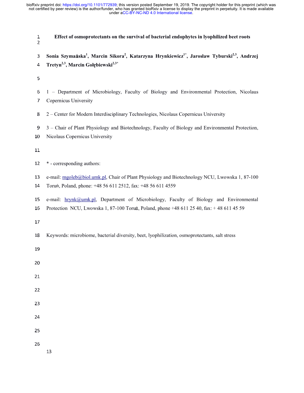 Effect of Osmoprotectants on the Survival of Bacterial Endophytes in Lyophilized Beet Roots 2