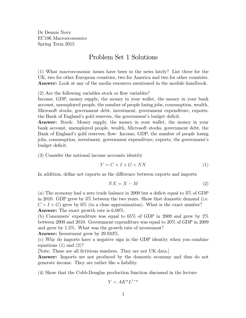 Problem Set 1 Solutions