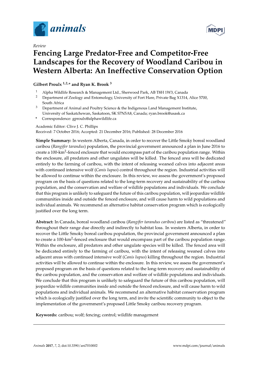 Fencing Large Predator-Free and Competitor-Free Landscapes for the Recovery of Woodland Caribou in Western Alberta: an Ineffective Conservation Option