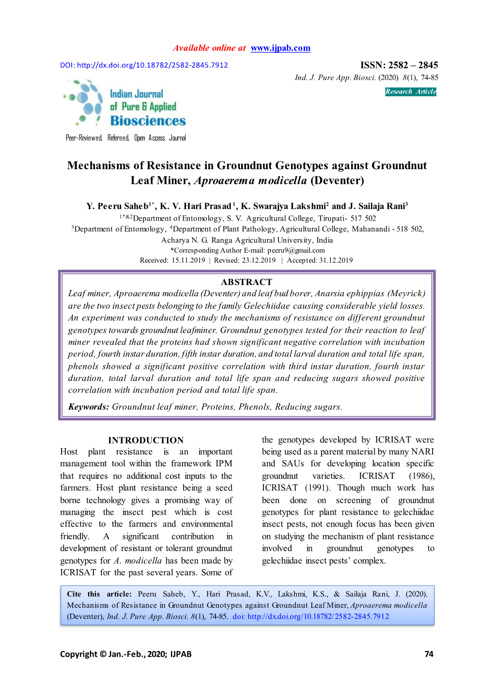 Mechanisms of Resistance in Groundnut Genotypes Against Groundnut Leaf Miner, Aproaerema Modicella (Deventer)