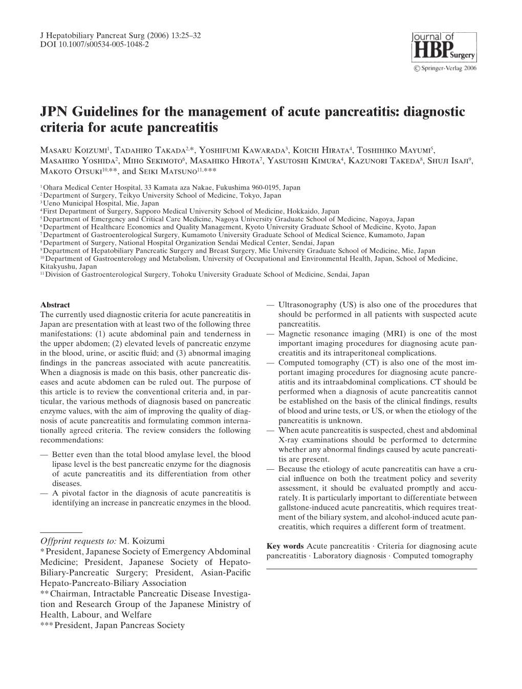 Diagnostic Criteria for Acute Pancreatitis