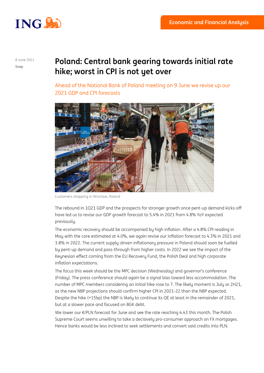 Poland: Central Bank Gearing Towards Initial Rate Hike; Worst in CPI Is Not Yet Over