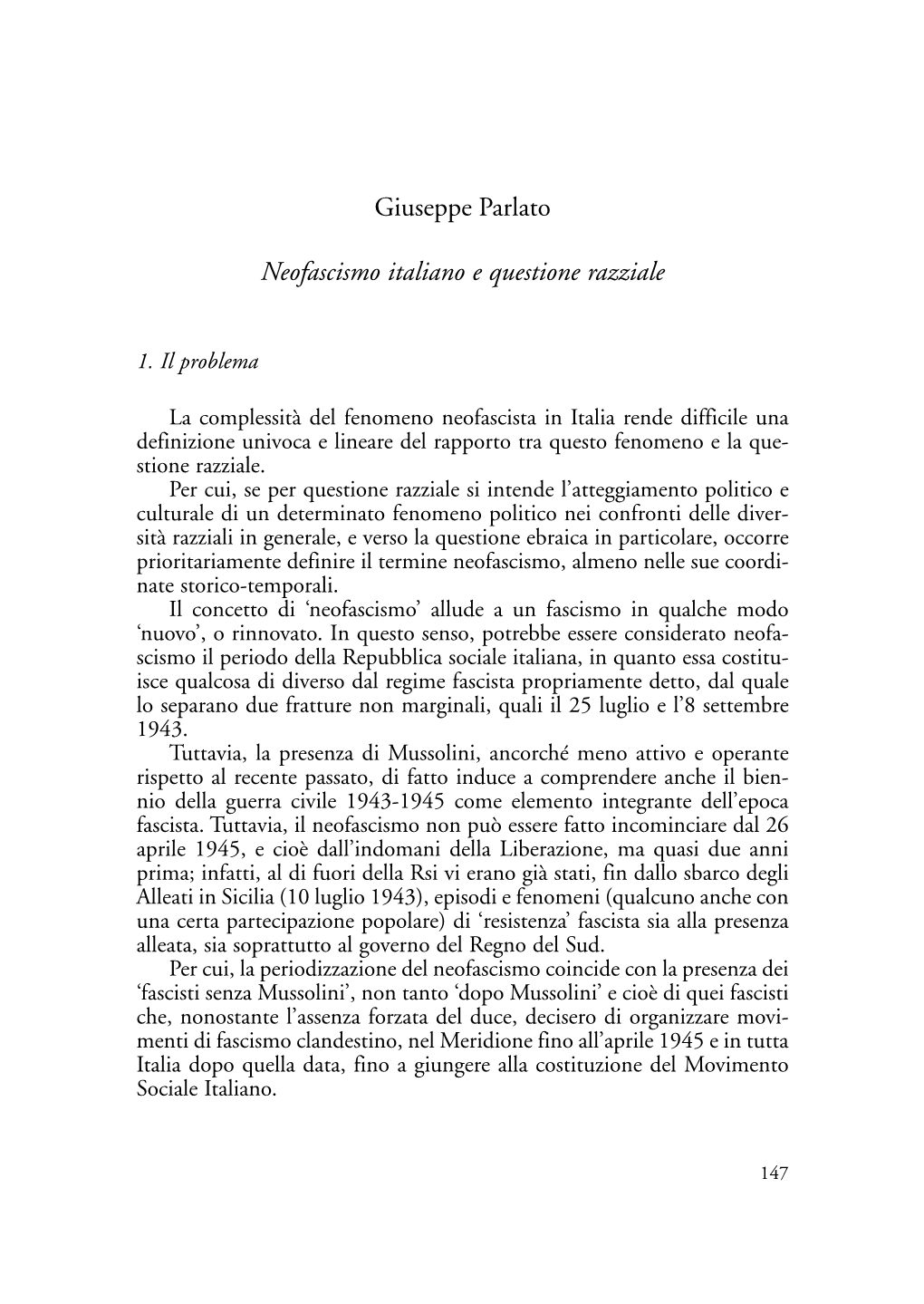 Giuseppe Parlato Neofascismo Italiano E Questione Razziale