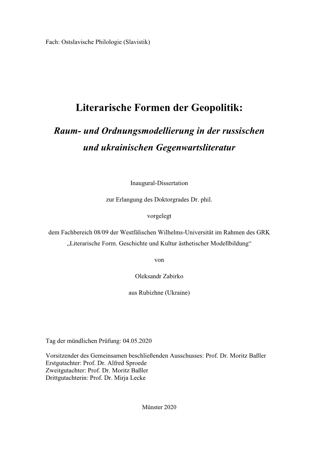 Literarische Formen Der Geopolitik