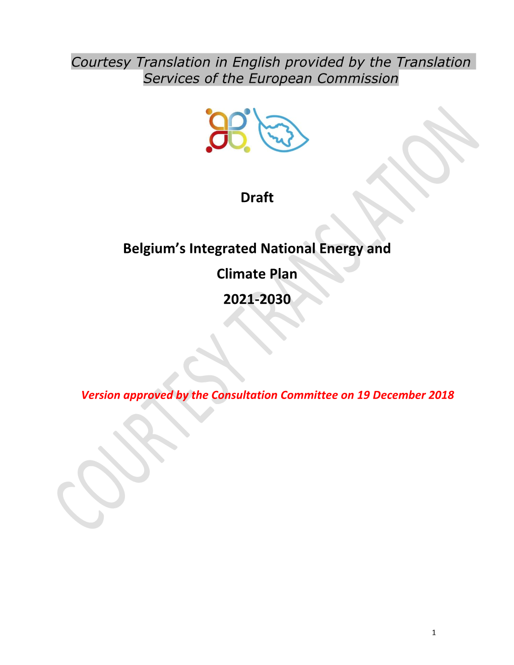 Draft Belgium's Integrated National Energy and Climate Plan 2021-2030