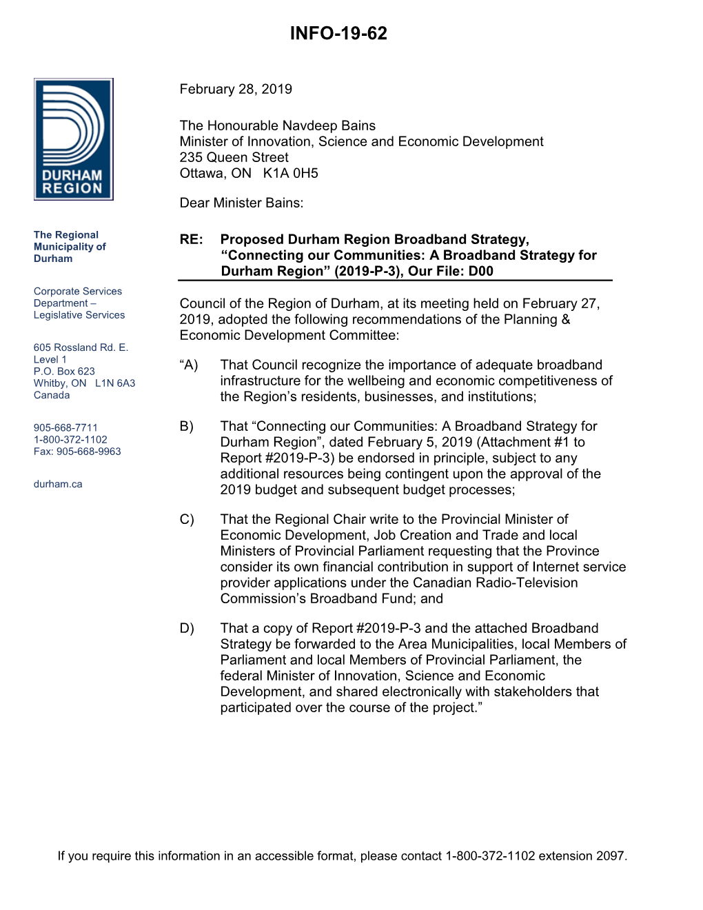 Proposed Durham Region Broadband Strategy