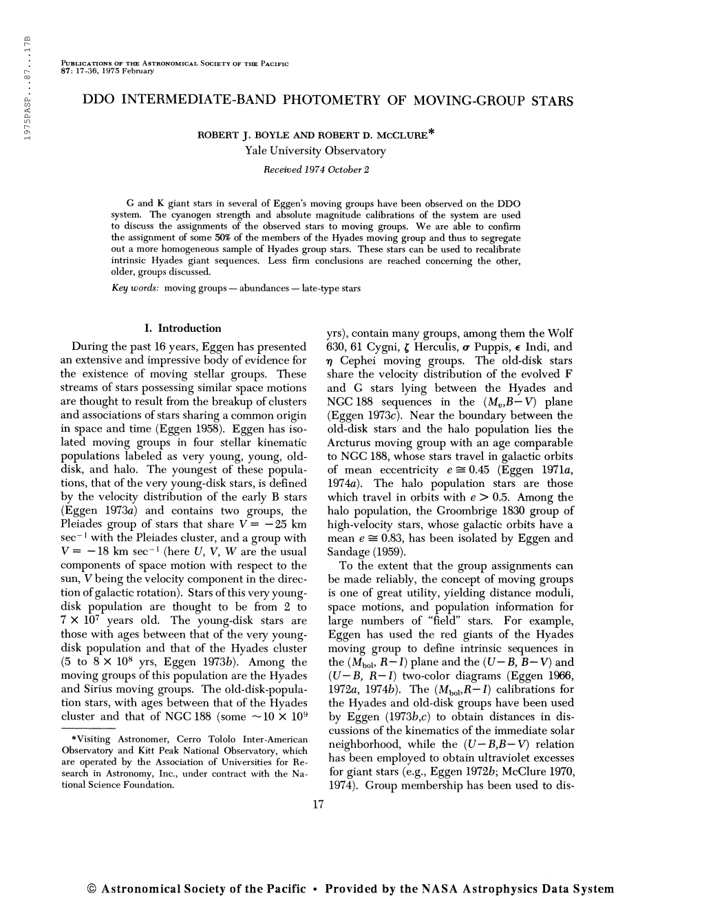 Publications of the Astronomical Society of the Pacific 87: 17-36, 1975 February