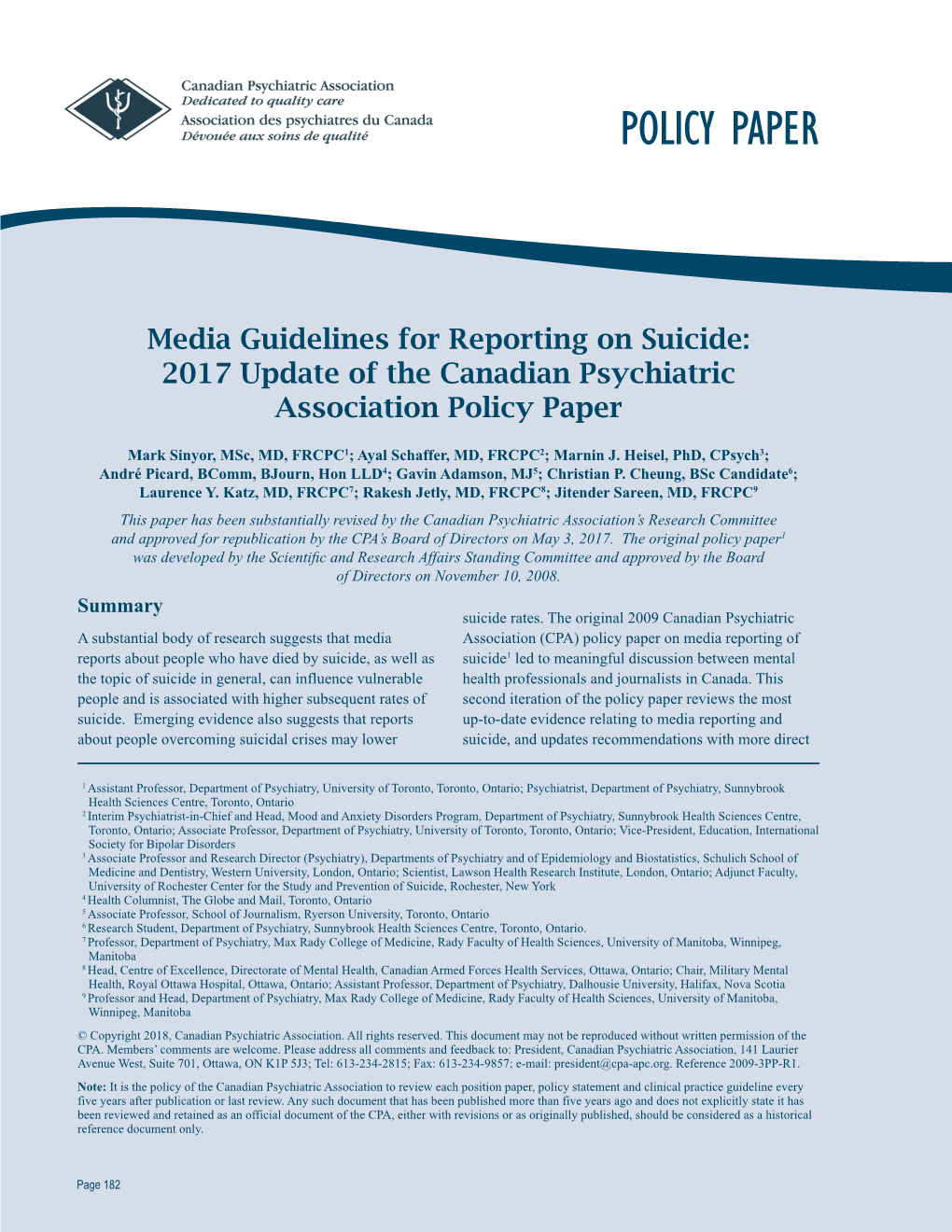 Policy Paper: Media Guidelines for Reporting Suicide