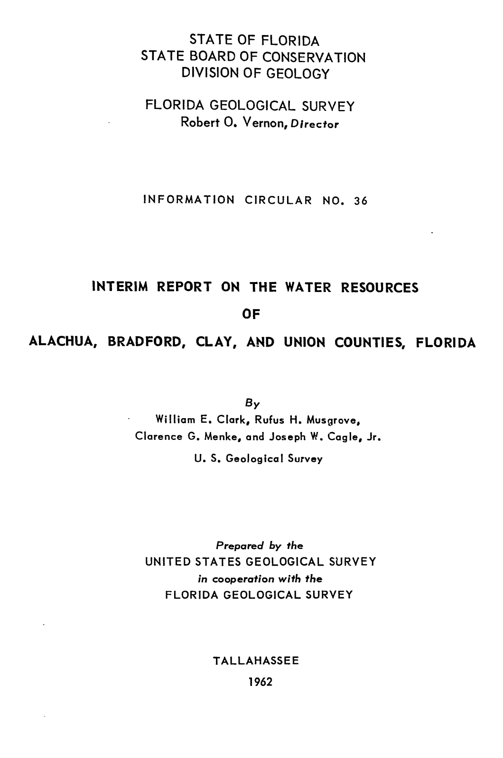 The Florida Geological Survey Holds All Rights to the Source Text of This Electronic Resource on Behalf of the State of Florida