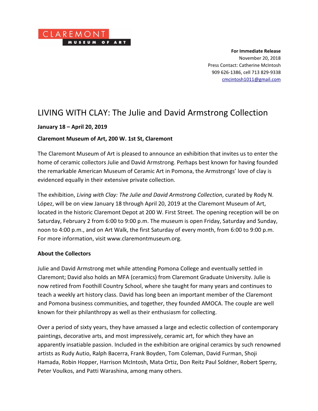 LIVING with CLAY: the Julie and David Armstrong Collection
